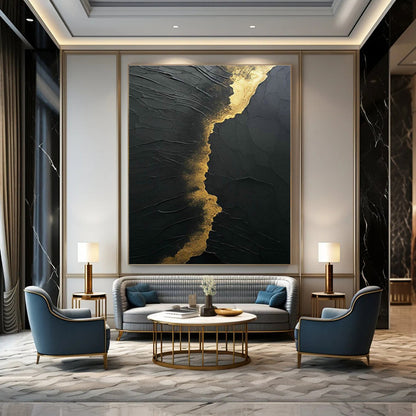 Black - Gold Textured Art for Luxury Hotel Lobby Accents DLZ0261