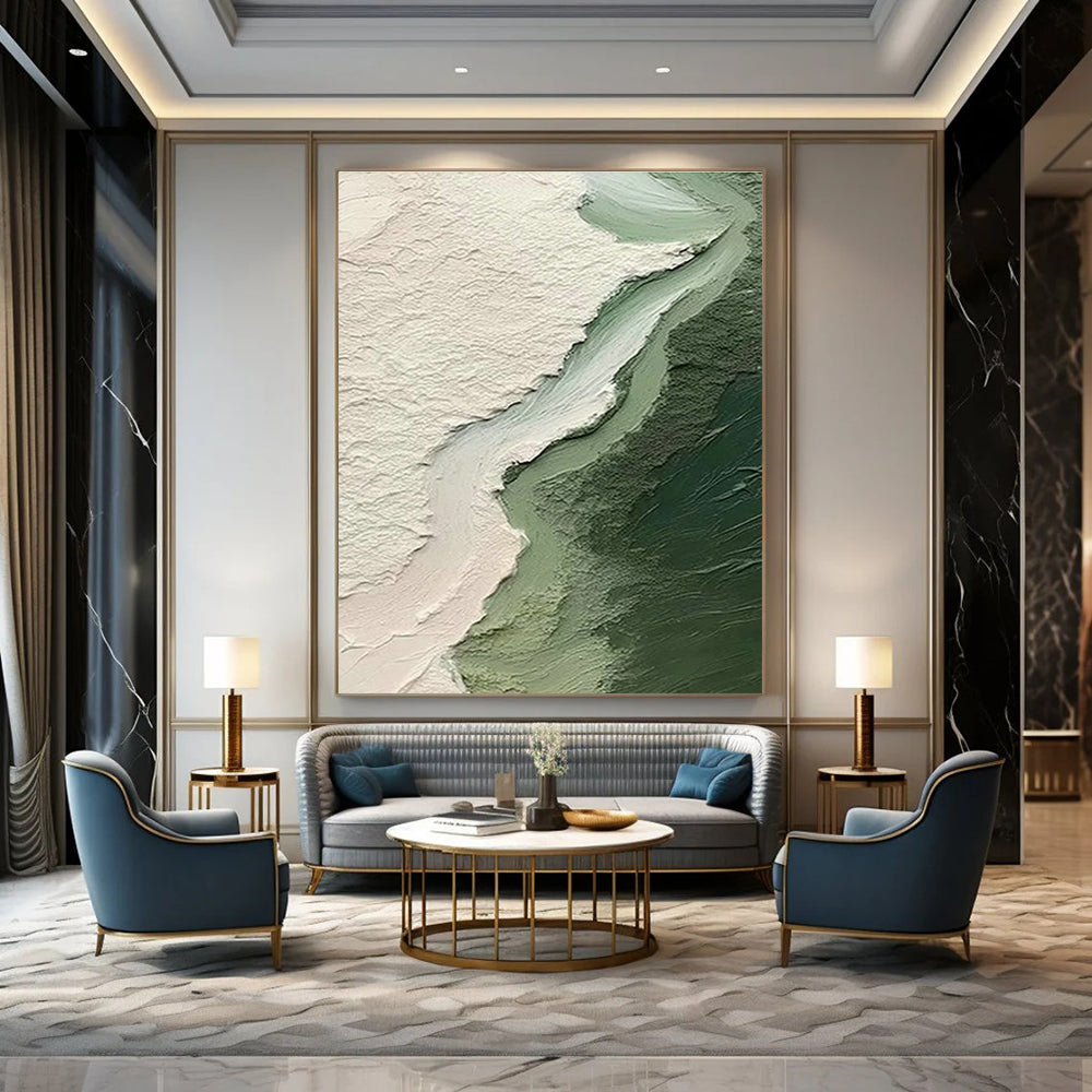 Textured Green Abstract Art for Coastal - Inspired Bathroom & Minimalist Retail Display DLZ1389