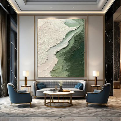 Textured Green Abstract Art for Coastal - Inspired Bathroom & Minimalist Retail Display DLZ1389
