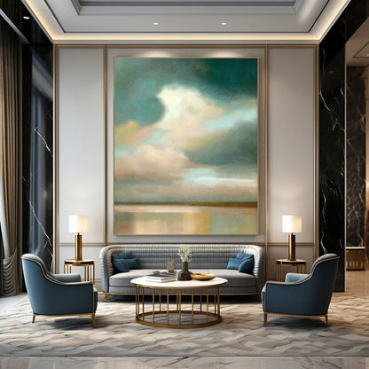 Misty Sky & Water Landscape Art for Serene Meditation Room & Coastal Home Office DLZ1364