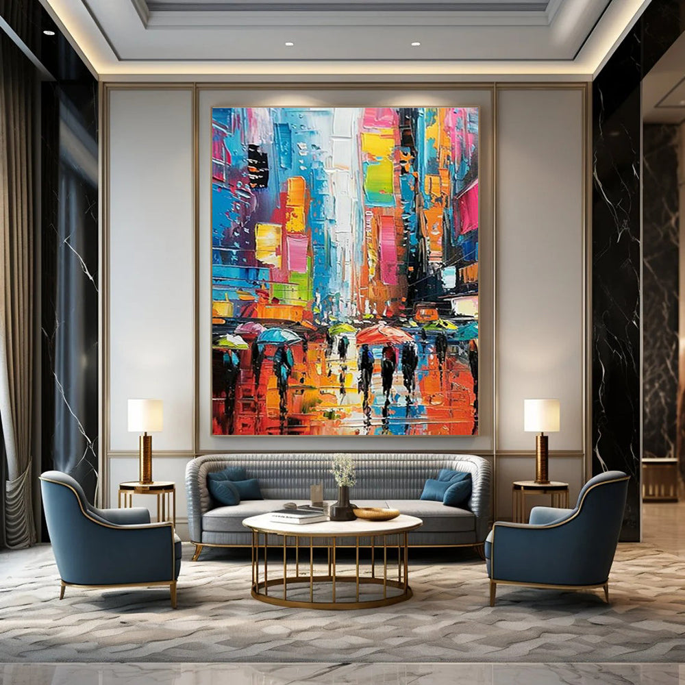 Vibrant City Street Painting for Living Room & Entryway DLZ0362