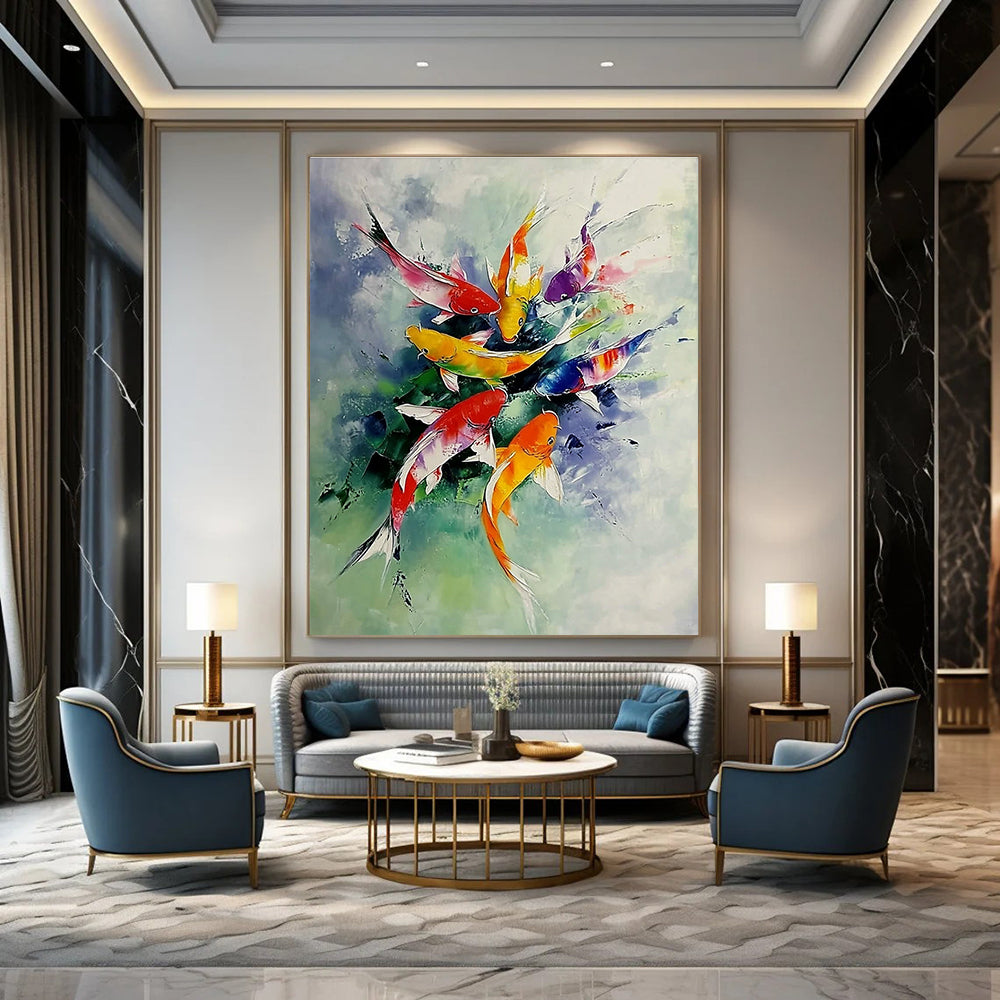 Colorful Koi Fish for Asian - Inspired Restaurant & Tranquil Home Garden Room STSC1012