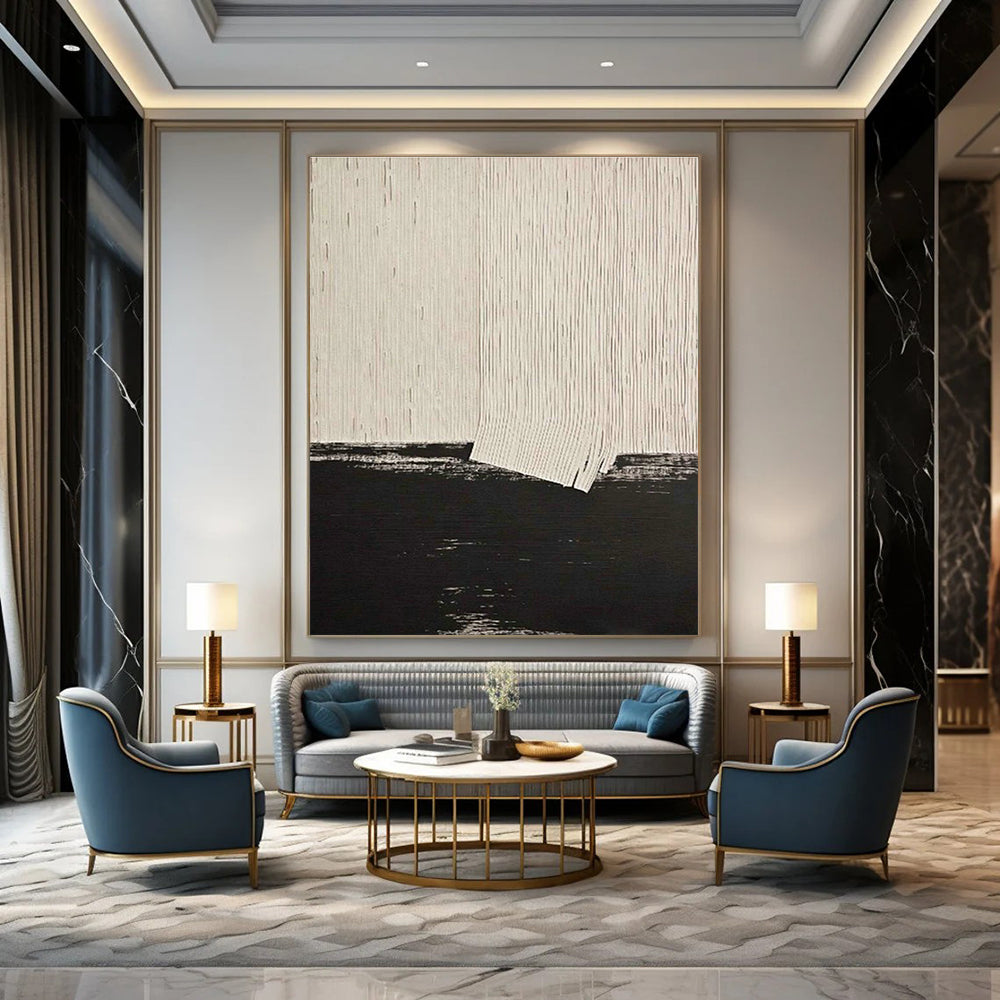 Black and White Striped Abstract Art for Minimalist Office & Monochrome Bedroom DLZ2203