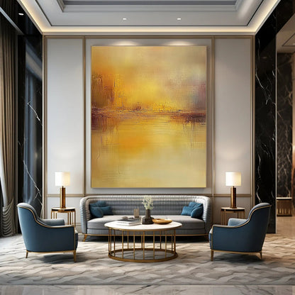 Golden Abstract Landscape for Luxury Living Room & Art Gallery Reception STSC860