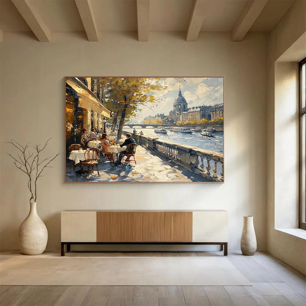 Parisian Riverbank Café Art for Travel - Inspired Restaurant DLZ3050