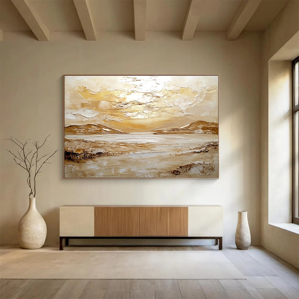 Golden Textured Landscape Art for Sophisticated Living Room & Art Gallery SC482