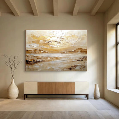 Golden Textured Landscape Art for Sophisticated Living Room & Art Gallery SC482