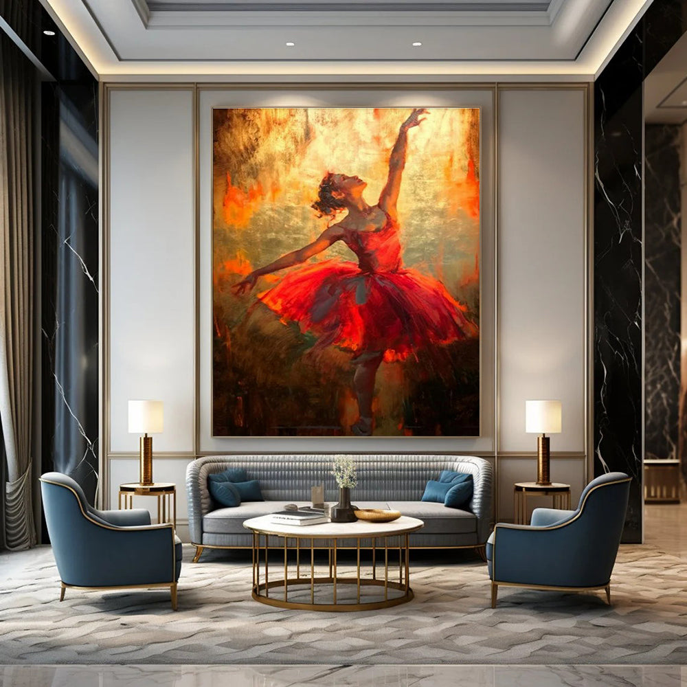 Ethereal Red Ballerina Art for Ballet School & Luxury Living Room DLZ2339