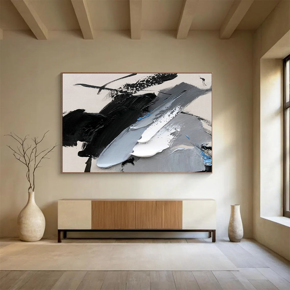 Monochrome Abstract Brushstroke Art for Modern Office Ambiance DLZ2694