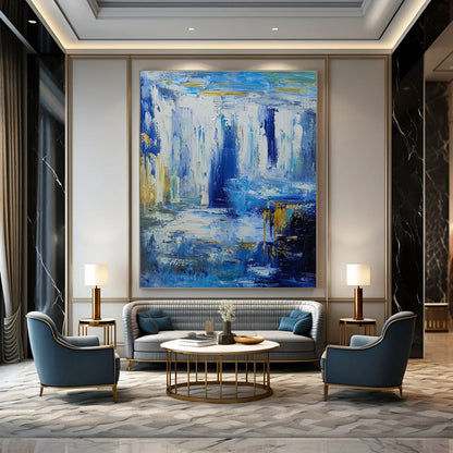 Blue - Gold Waterfall Oil Painting for Luxury Hotel Lobby & Nature - Lover’s Home Office DLZ1339