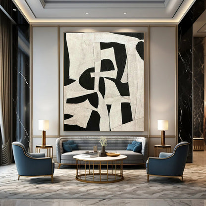 Black - White Collage Abstract Art for Industrial Loft & Home Dining Room DLZ1144