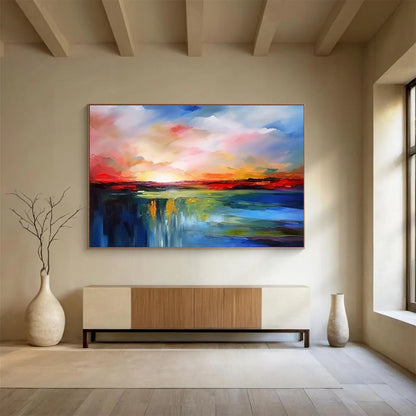Colorful Sunset Waterfall Oil Painting for Vacation Home Great Rooms DLZ2541