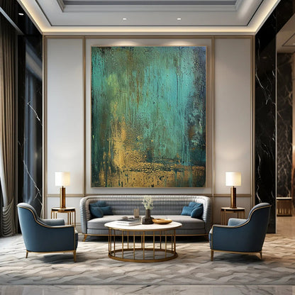 Patina - Inspired Abstract Art with Gold Accents for Living Room & Boutique Hotel Lobby DLZ1201