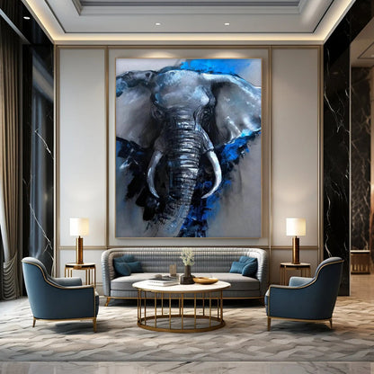 Blue - Accented Elephant Art for Safari Lodge & Wildlife Gallery DLZ2310