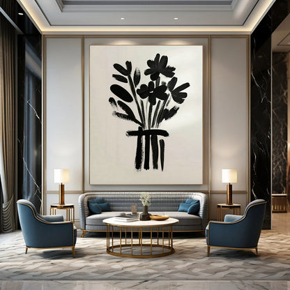 Black Floral Bouquet Art for Modern Minimalist Home & Monochrome Café DLZ0691