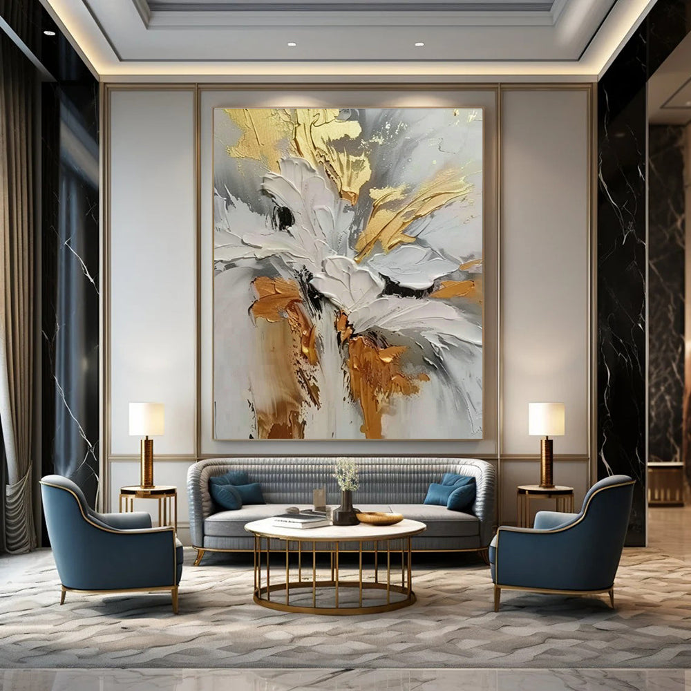 Gold - Accented Flower Art for Luxury Hotel Lobby & Upscale Dining Room DLZ1393