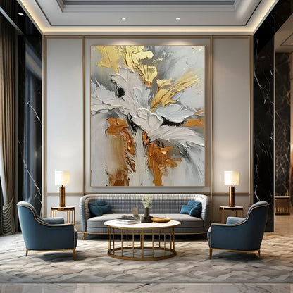 Gold - Accented Flower Art for Luxury Hotel Lobby & Upscale Dining Room DLZ1393
