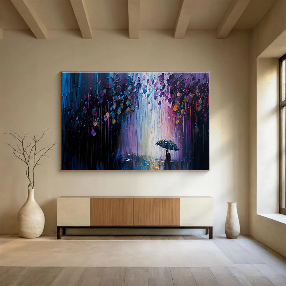 Rainy Night Umbrella Art for Cozy Café Private Nooks DLZ3260