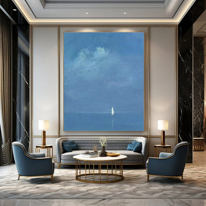 Solitary Sailboat on Blue Sea Art for Nautical Study Spaces DLZ0284