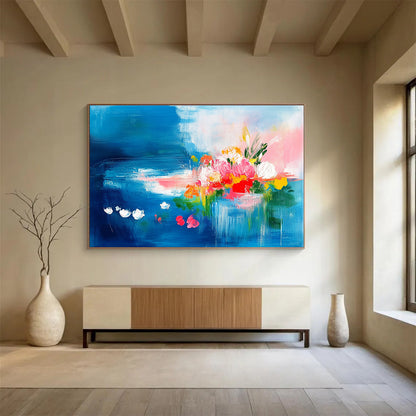 Blue - Themed Floral Abstract Art for Beachfront Restaurant & Feminine - Style Home Office SC235