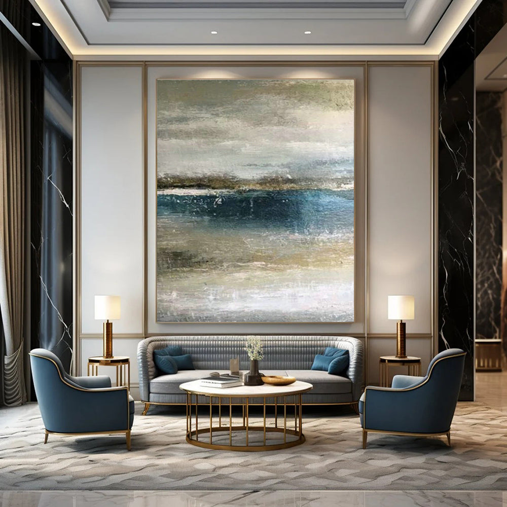 Misty Ocean Abstract for Scandinavian - Style Beach House & Zen Meditation Nook DLZ0926