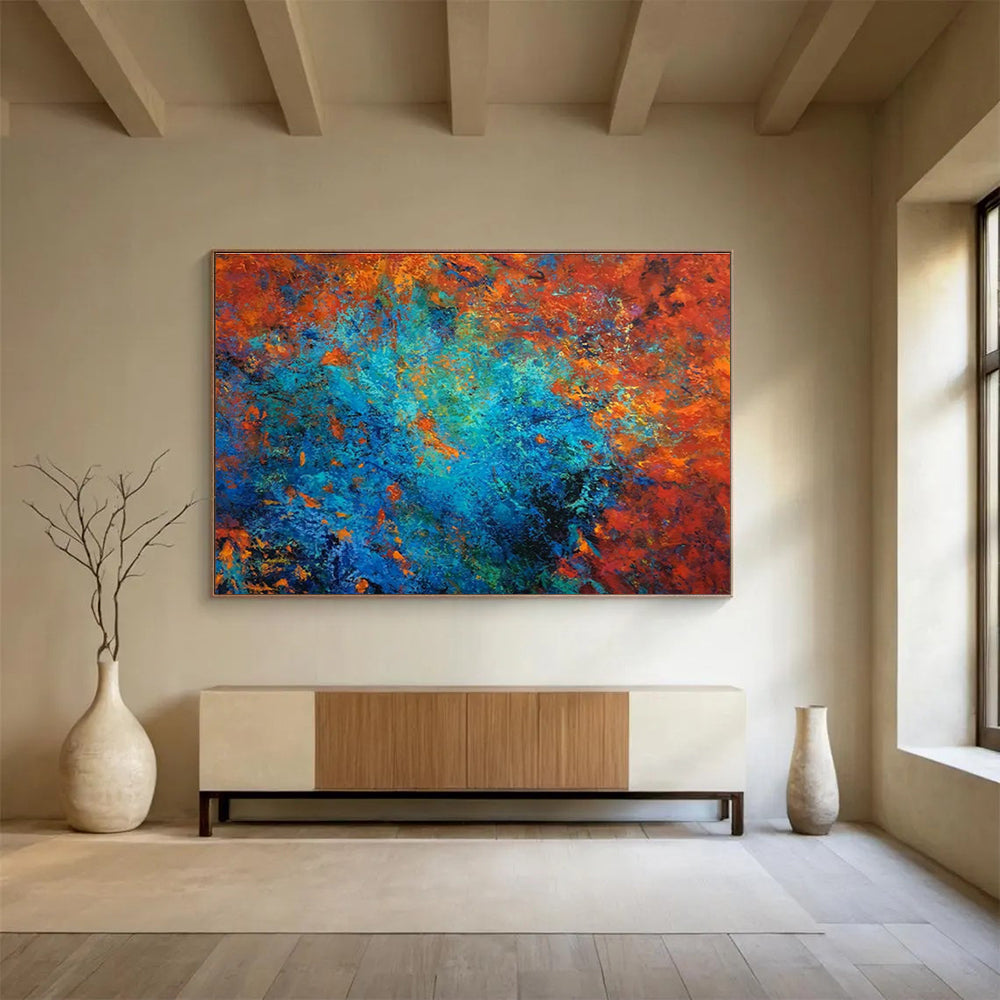 Orange - Blue Contrast Abstract Art for Vibrant Retail Storefronts DLZ3107