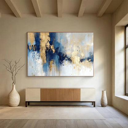 Blue - Gold Abstract Art for Upscale Office & Fine - Dining Restaurant SC021