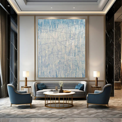 Blue - White Line Abstract Art for Minimalist Office & Modern Gallery DLZ0772
