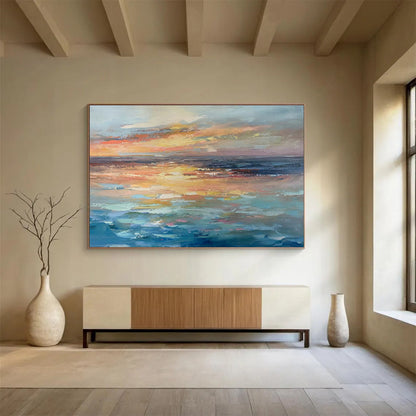 Sea View Sunset Oil Painting for Coastal - Themed Living Rooms DLZ2503