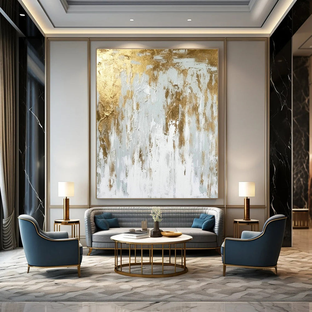 Gold - White Abstract Art for Luxury Hotel Lobby & Upscale Home Office DLZ1934