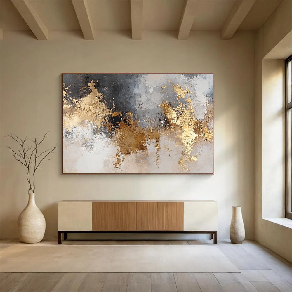 Gray - Gold Abstract Art for Luxury Hotel Lobby & Modern Office SC006