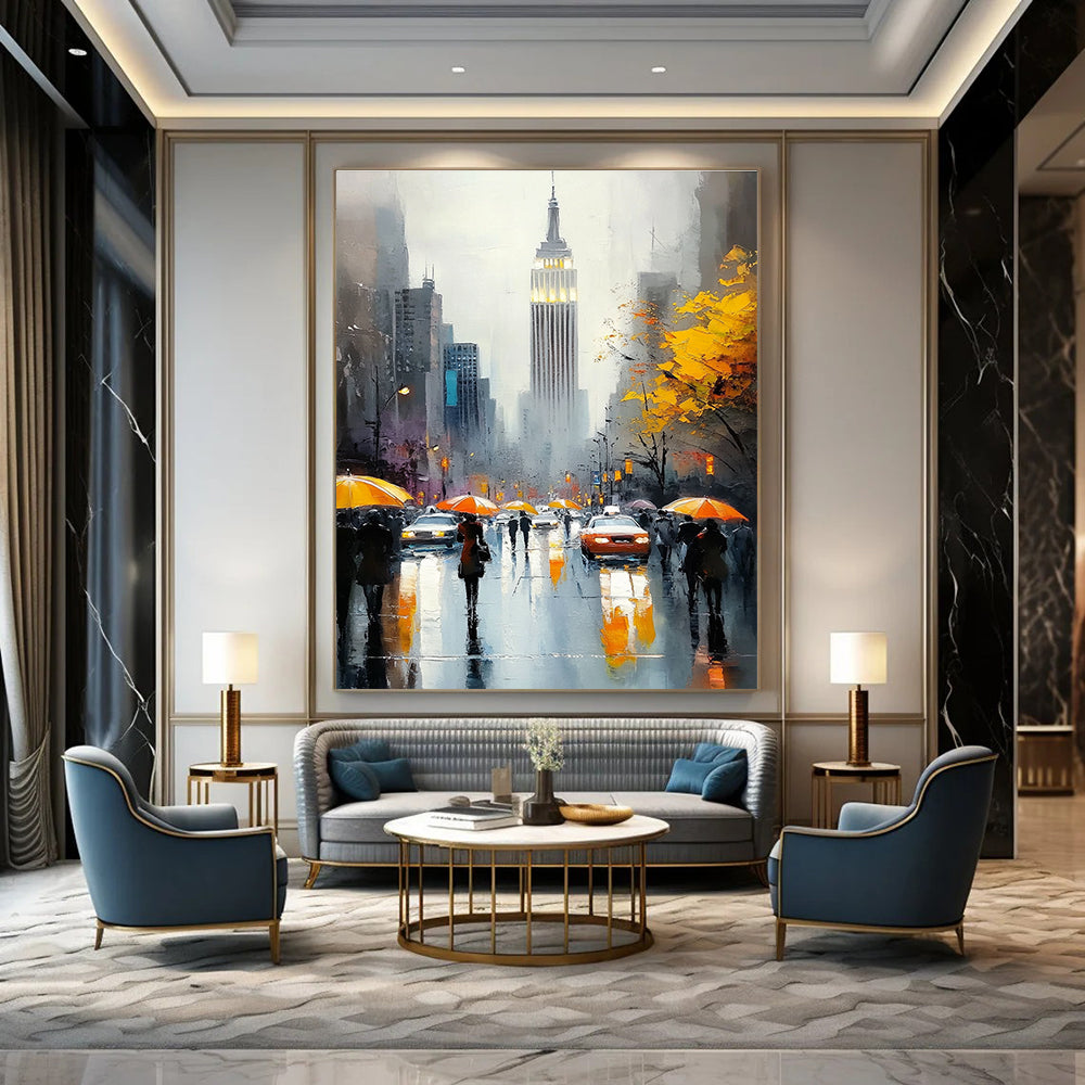 Rainy City Street with Umbrellas for Urban Loft & Rainy Day Café STSC1137