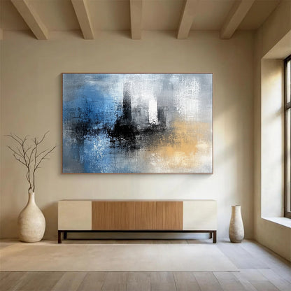 Blue - Gray Abstract Cityscape Art for Urban Loft & Minimalist Café SC032