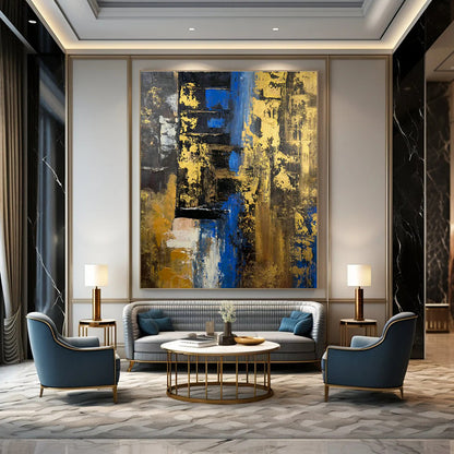 Gold and Blue Abstract Art for Luxury Penthouse & Upscale Lounge DLZ0739
