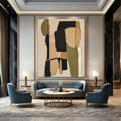 Green and Beige Collage Abstract for Rustic Home Office & Nature - Inspired Café STSC481