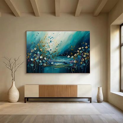 Blue - Toned Floral & Lake Art for Bohemian - Style Cottage Living Rooms DLZ3263