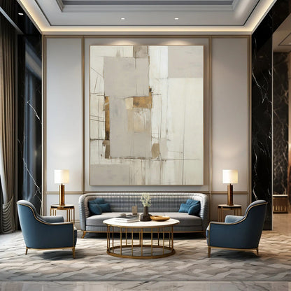 Grey - Gold Linear Abstract Art for Luxury Hotel Suite & Contemporary Home Office DLZ1323