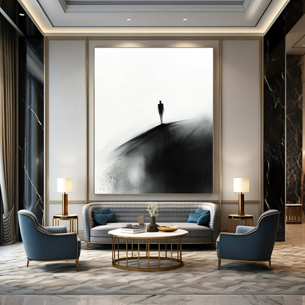Silhouette on a Hill in Black and White Art for Serene Meditation Room & Abstract Art Exhibition STSC1349