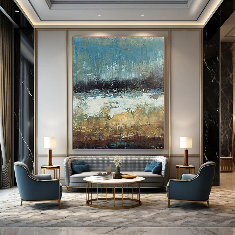 Blue - Gray Landscape Abstract Art for Seaside Vacation Home & Minimalist Living Room DLZ0638