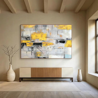Yellow - Gray Abstract Art for Industrial - Chic Café Wall Decor DLZ2669