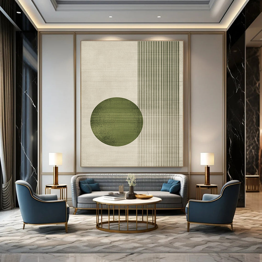Green Circle and Stripes Art for Japanese - Inspired Home Decor & Nature - Themed Yoga Studio STSC1328