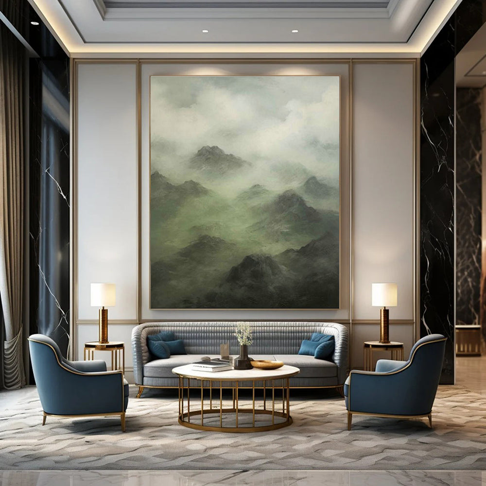 Misty Mountain Landscape Art for Nature - Themed Hotel Lobby & Serene Home Office DLZ2180