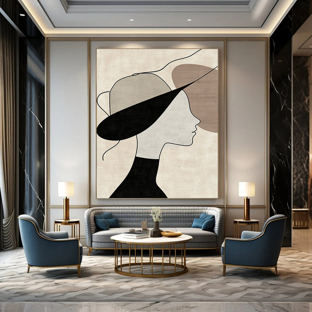 Woman with Stylish Hat Art for Mid - Century Modern Home & Art - Inspired Hair Salon STSC1335