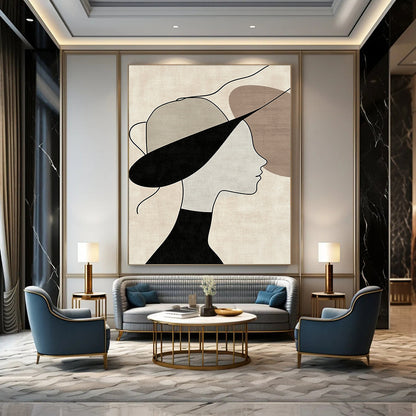 Woman with Stylish Hat Art for Mid - Century Modern Home & Art - Inspired Hair Salon STSC1335