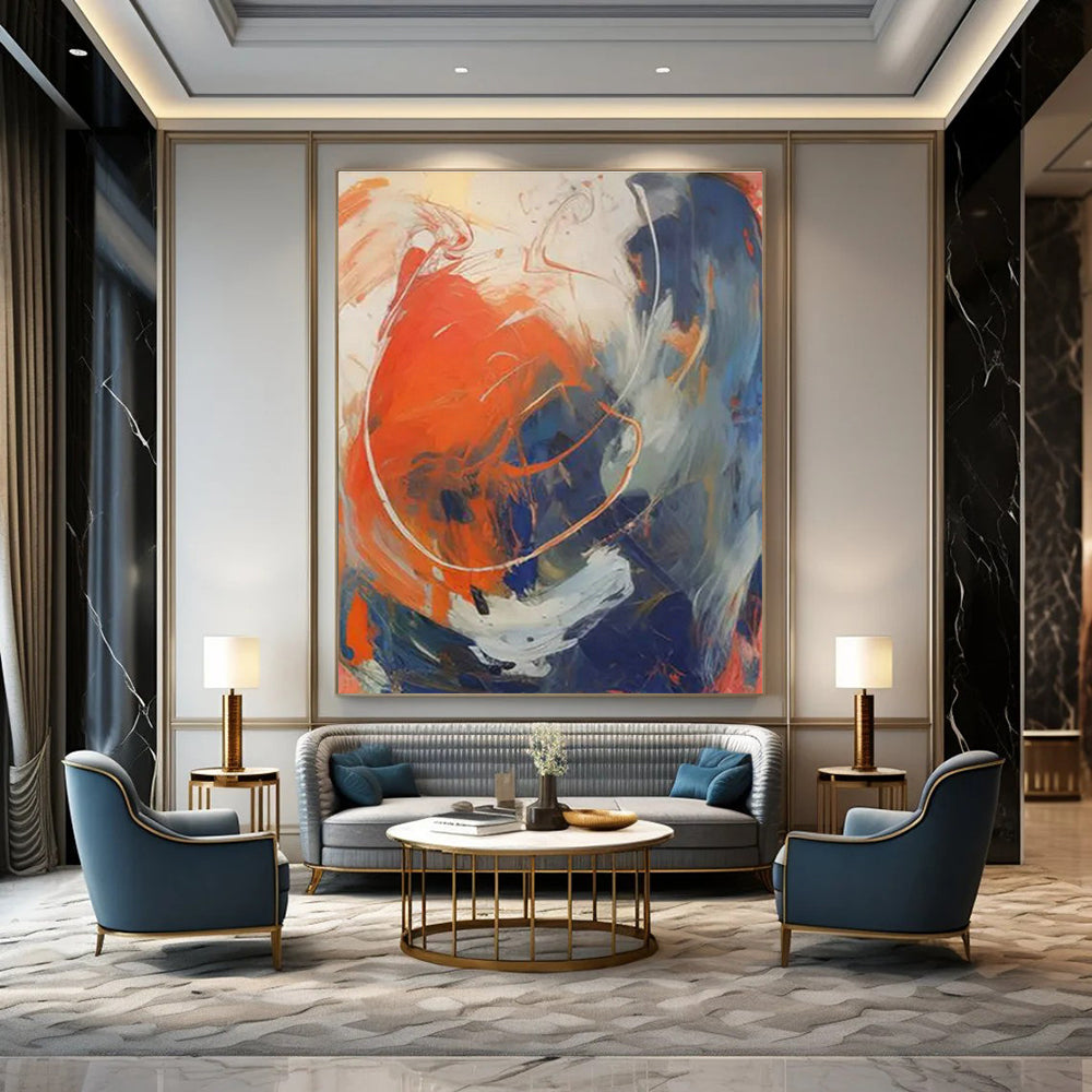 Orange - Blue - White Abstract Art for Trendy Gym & Artistic Community Center DLZ1728