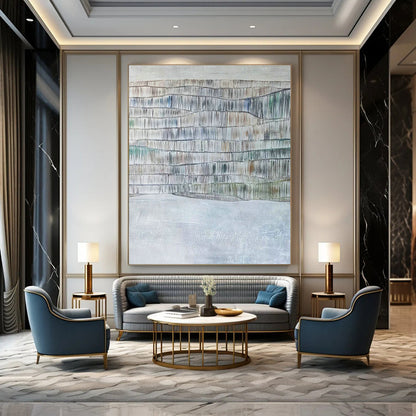 Textured Gray - White Wave Abstract Art for Minimalist Living Room & Art Gallery DLZ1050