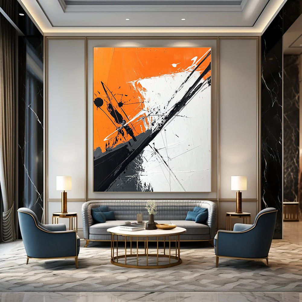 Bold Orange and Black Abstract Art for Modern Gym & Creative Studio STSC1118