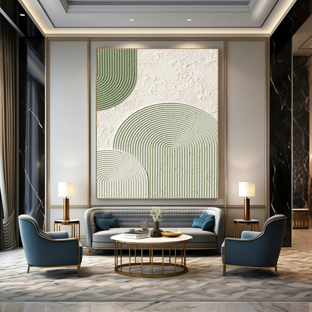 Green and White Textured Arches Art for Modern Wellness Center & Minimalist Living Room DLZ2188