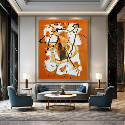 Orange - Background Black - White Abstract Art for Creative Studio & Trendy Bar DLZ1228