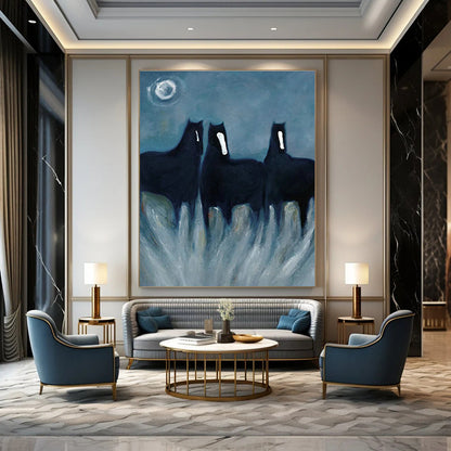 Mysterious Black Horses Art for Gothic - Inspired Library & Art - Forward Bedroom DLZ2144